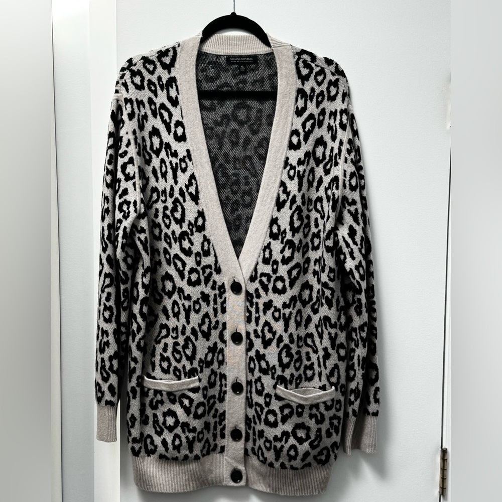 Banana Republic Animal Print Cardigan - Black and Cream